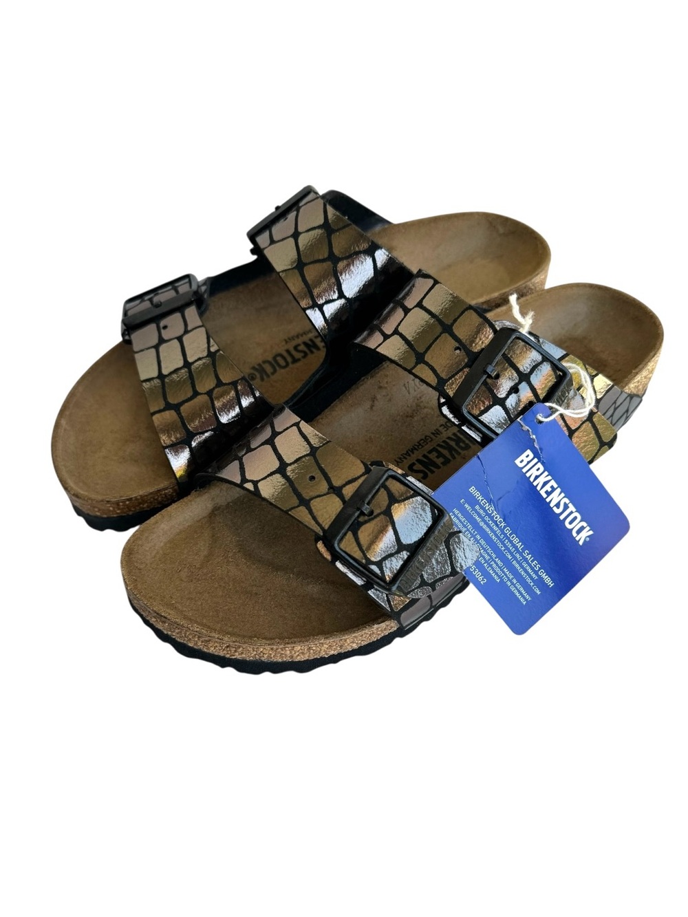 🆕 Birkenstock Arizona Gator Gleam Metallic Sandals Slides
